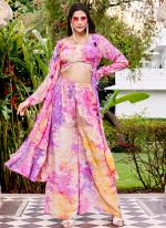 Silk Purple Party Wear Printed Readymade Indo Western